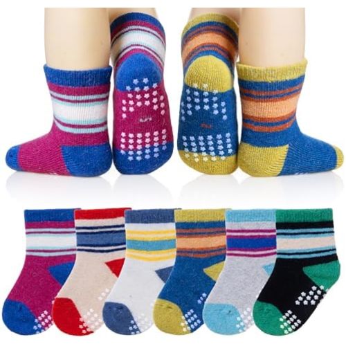Eyean Baby Wool Grip Sock Soft Winter Warm Thick Non Slip Toddler Boy Girls Crew Socks For Children 6 Pairs