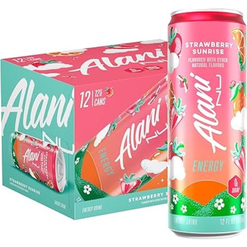 Alani Nu STRAWBERRY SUNRISE Sugar Free, Low Calorie Energy Drinks, 200mg Caffeine, Biotin B Vitamins, Zero Sugar, 10 Calories, 12 Fl Oz Cans, 12 Pack