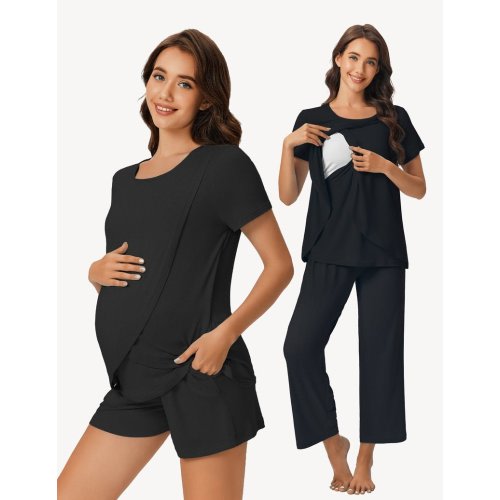 Ekouaer 3-Pcs Maternity Nursing Pajamas Set