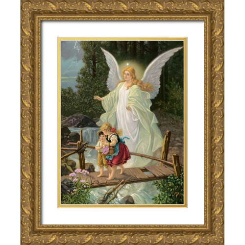 Anonymous 12x14 Gold Ornate Wood Framed with Double Matting Museum Art Print Titled - Guardian Angel