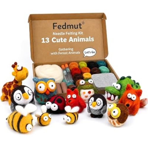 Fedmut Needle Felting Wool Kit Felting Kit, 13 Cute Animals Tools Supplies