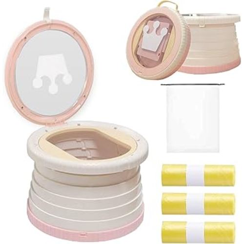 SunnySmile Portable Toilet for Kids,Portable Potty Seat for Toddler Travel,Travel Potty with Travel Bag, Applicable to Camping, Indoor/Outdoor Use, Includes 45 Replacement Bags (Pink)