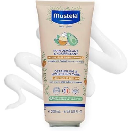 Mustela Detangling & Nourishing Conditioner - Natural Shea Butter & Avocado - Curly & Frizzy Hair - Dermatologist-tested & safe for Babies and Kids - 6.76 US Fl. Oz.