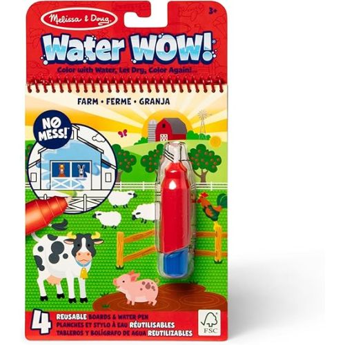Melissa & Doug Water Wow! Mess Free Coloring Book, Reusable Water-Reveal Activity Pad, On The Farm, Travel Toys, Party Favors, for Toddlers & Kids Ages 3+