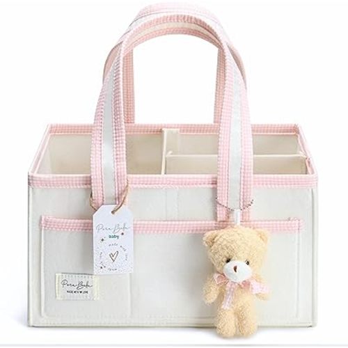 PeraBella Diaper Caddy Organizer with Handle, Baby Shower Gifts Basket Bag, Registry Search Must Haves Items, Nursery Storage Organizer for Newborn Girl Boy, Baby Bag Essentials, Car Diaper Caddy Cart