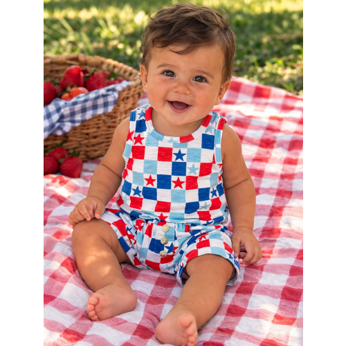 Red, White & Blue Checkerboard / Organic Tank & Short Set – SpearmintLOVE