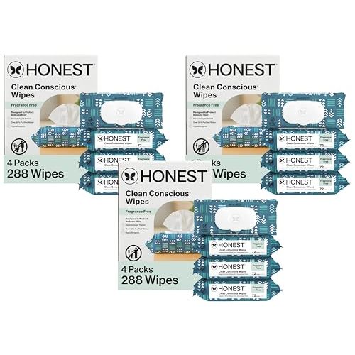 The Honest Company Hypoallergenic Multi-Use Baby Wipes for Sensitive Baby Skin, Balance Blues, 288 Count (Pack of 3)