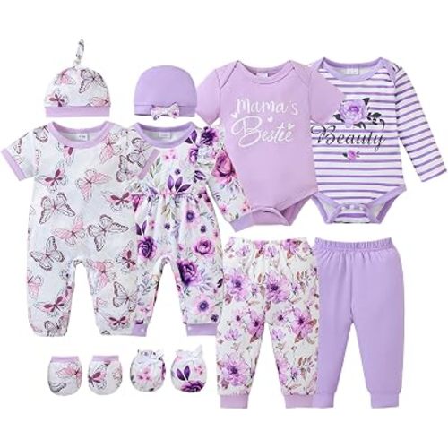 NZRVAWS Baby Girl Clothes Preemie Newborn Layette Essential Outfits Gift Infant Bodysuits Pants 12 Pieces 0-12 Months