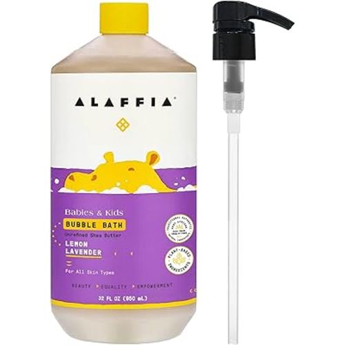 Alaffia Babies & Kids Bubble Bath, Lemon Lavender, Pump Included – Gentle Cleanser with Raw Shea Butter and Lemon Balm, 32 Fl Oz