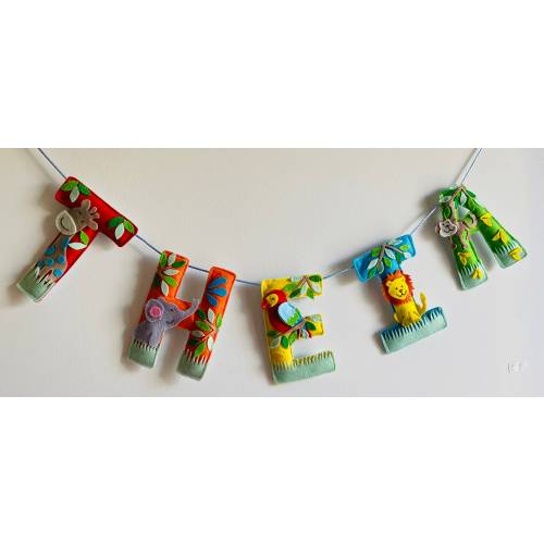 Felt Jungle Safari Animal  Name Garland, Name Banner, Name Bunting, Name sign, Nursery decor, childs bedroom, party decor, baby shower, gift