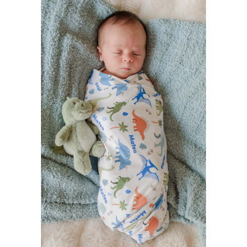 Personalized Swaddle Blanket in Little Fossil Neutral | Caden Lane