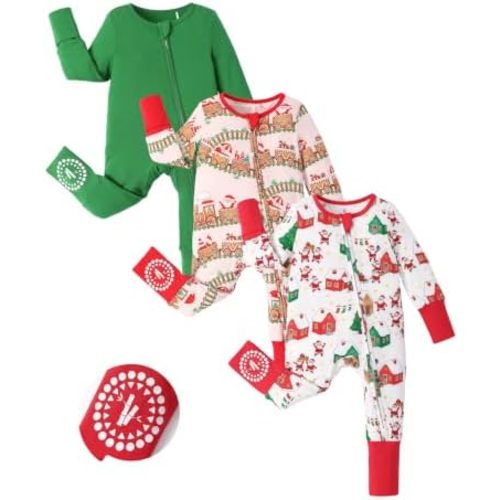 PATPAT Baby Footies Boys Girls - Bamboo Viscose - Zipper & Non-Slip Soles Romper Mitten - Footed & Footless Infant Clothes