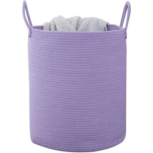 Woven Laundry Basket, Nursery Hamper, 15x15x18 Inch, Purple