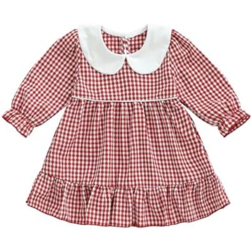 Toddler Little Girl St Patricks Day Smocked Dress Shamrock Embroidery Long Sleeve Doll Collar Plaid Irish Dresses