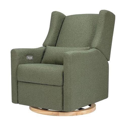Kiwi Glider Recliner w/Electronic Control and USB | in Olive Boucle w/Light Wood Base, Greenguard Gold Certified
