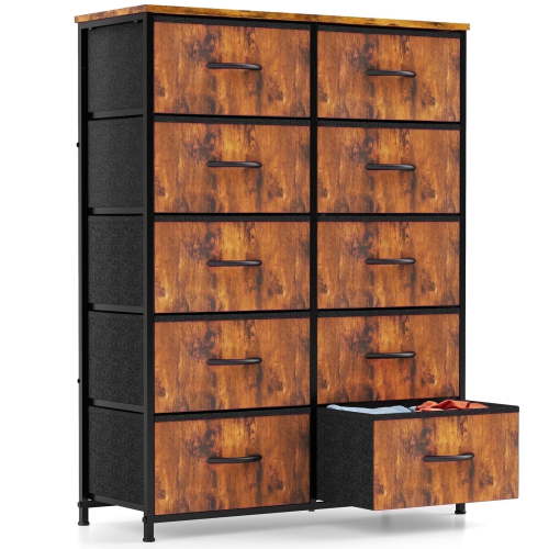 CONCETTA 10-Drawer Fabric Dresser, Rustic Brown Storage Chest, Collapsible Organizer for Bedroom, Closet, Entryway