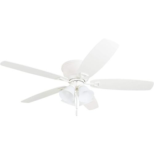 Honeywell Ceiling Fans Glen Alden, 52 Inch Classic Flush Mount Indoor LED Ceiling Fan with Light, Pull Chain, Quick-2-Hang Dual Finish Blades, Reversible Motor - 50520-01 (White)
