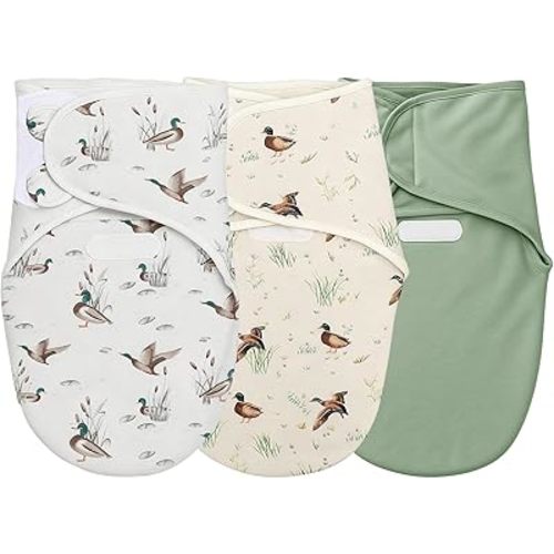 Oudain 3 Pcs Mallard Duck Swaddles for Newborns Organic Cotton Adjustable Swaddles 0-3 Months Newborn Gift Breathable Soft Nursery Swaddling Blankets for Baby Boy Girl