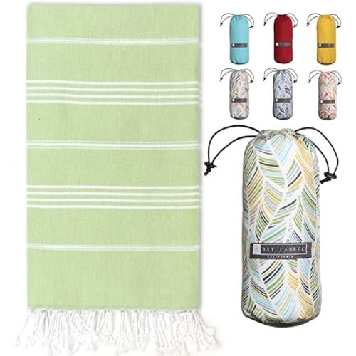 BAY LAUREL Turkish Beach Towel with Travel Bag 39 x 71 Quick Dry Sand Free Lightweight Large Oversized Towels Light