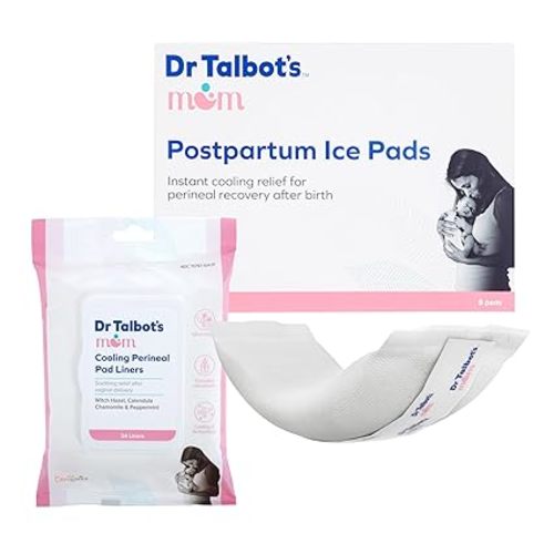 Postpartum Essentials Bundle of Dr. Talbot's Mom Postpartum Perineal Pad Liners, Instant Cooling Witch Hazel - 24 Liners + Dr. Talbot's Mom Postpartum Ice Pads for Pain Relief, 8-Pack