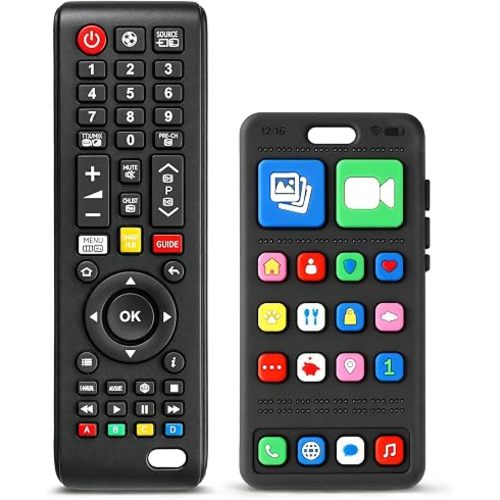 2 Pack Baby Teething Toys 3-6 6-12 Months, Phone & TV Remote Teether Toys