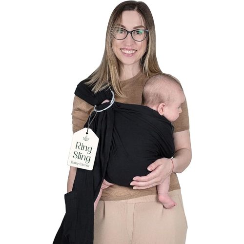 Ring Sling Baby Carrier - USA lab Tested, 100% Natural Cotton Muslin, Breathable & Ergonomic Ring Sling Black