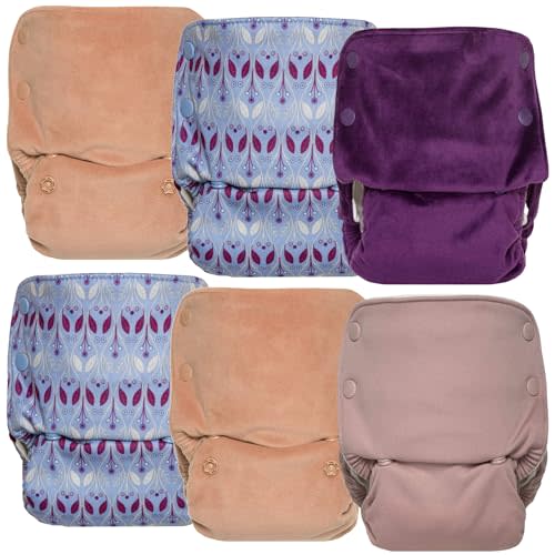GroVia Reusable All in One Snap Baby Cloth Diaper (AIO) – 6 Pack (Color Mix 6)