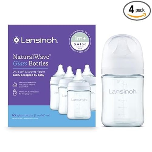 Lansinoh Anti-Colic Glass Baby Bottles, White Collar, 5 Ounces, 4 Count