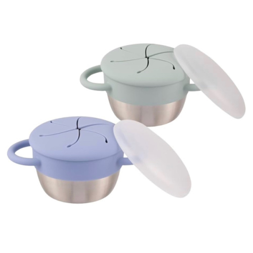 Elk and Friends Stainless Steel Snack Cups | Removable Silicone Food Catcher and Travel Lid | Spill-Proof Snack Containers for Baby, Toddler, Kids | Dishwasher Safe | 2 Pack