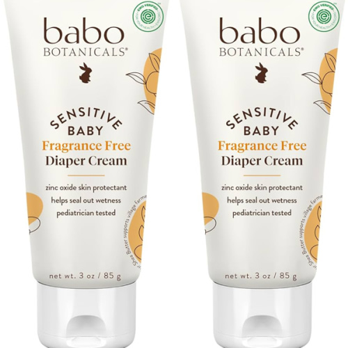 Babo Botanicals Sensitive Baby Fragrance-Free Diaper Cream - 25% Natural Zinc Oxide - Calendula, Shea & Cocoa Butter - EWG Verified - Vegan- From birth on