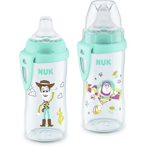 NUK First Choice Toy Story Active Cup 2.0, 10oz. Soft Spout Sippy Cup with On-the-Go Carry Clip, Lightweight, Leak Proof, Spill Proof Cup, 2-pack