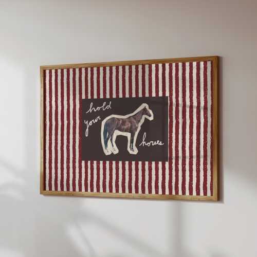 Hold Your Horses Print, Funky Western Wall Art, Funny Horse Poster, Retro Striped Wall Art (Digital Download, Horizontal)