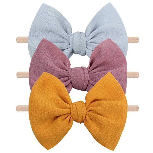 YanJie Baby Girls Nylon Headbands Newborn Bows Handmade Hair Bows Hairbands Hair Accessories for Newborn Infant Toddlers Kids(Gold Blue Dusty Rose)