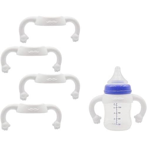 4 Pack Silicone Baby Bottle Holder Compatible with Lansinoh Bottles,Dr.Brown's Narrow Bottles,NUK,Pigeon and Other Brands Baby Bottles, Easy Grip Handles to Hold Their Own Bottle