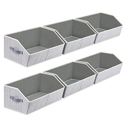 Homsorout Closet Organizers Bins 6 Packs - Large Closet Shelf Organizer with Handles, Fabric Trapezoid Storage Bins, Collapsible Storage Cubes for Clothes, Towels, Light Gray