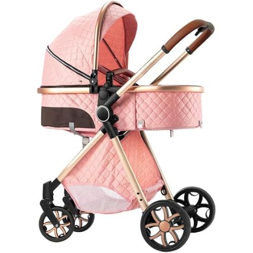 2 in 1 Baby Stroller,Infant Stroller Convertible,High Landscape Baby Carriage,Foldable Pushchair with Adjustable Canopy(Pink)