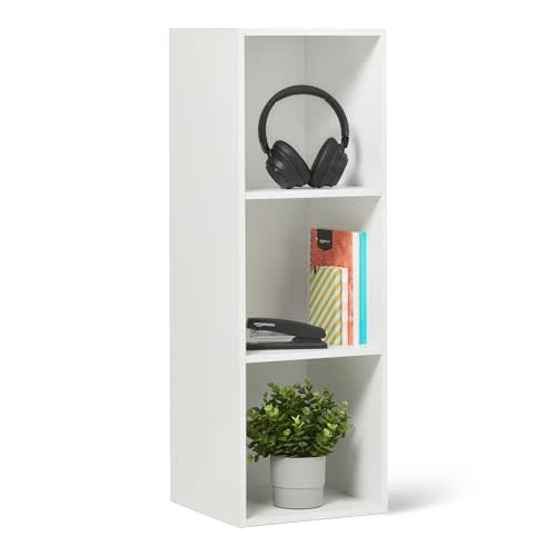 Amazon Basics 3-Cube Bookcase Compatible with Fabric Storage Cube Organizers, Sturdy, Easy to Assemble, White