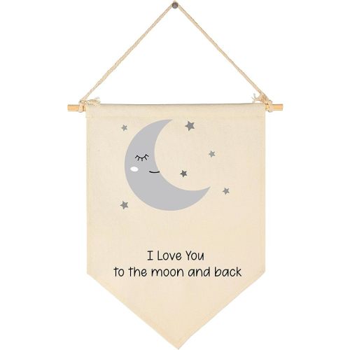I Love You to the Moon-Flag Sign Gift for Baby Newborn Boys Girls Kids-Banner Pennant Wall Decor Present for Nursery Bedroom Playroom -Baby Shower-New Home Gift-Birthday Christmas Gift