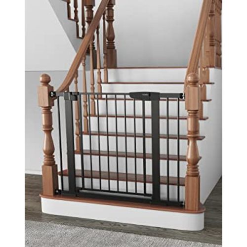 Cumbor 29.7-40.6" Baby Gate for Stairs, Baby Essential Safety Gate, Mom's Choice Awards Winner-Dog Gate for Doorways, Pressure Mounted Auto-Close Pet Gates for Dogs Indoor, Durable Child Gate, Black