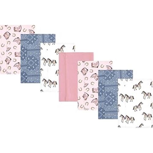 Hudson Baby Unisex Baby Cotton Flannel Burp Cloths 7-Pack, Cowgirl, One Size