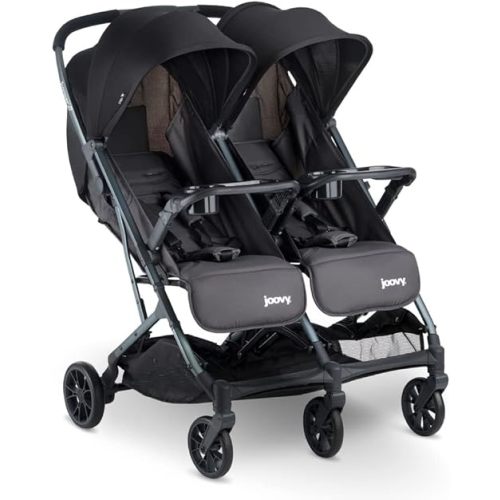 Joovy Kooper X2 Side-by-Side Double Stroller Featuring Dual Snack Trays, One-Handed Fold, Multi-Position Reclining Seats, Adjustable Leg Rests, and 2 Zippered Pockets for Storage, Forged Iron