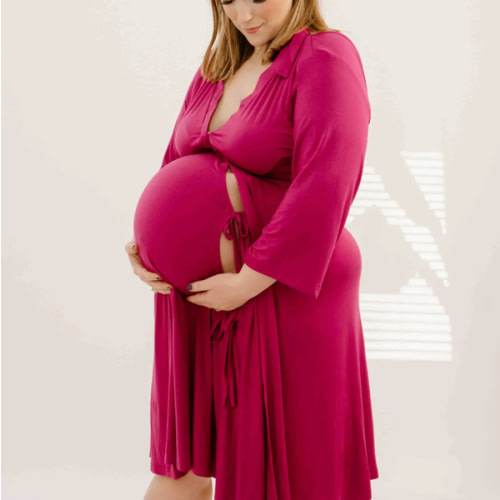 Lila Labor & Postpartum Gown in Raspberry Red