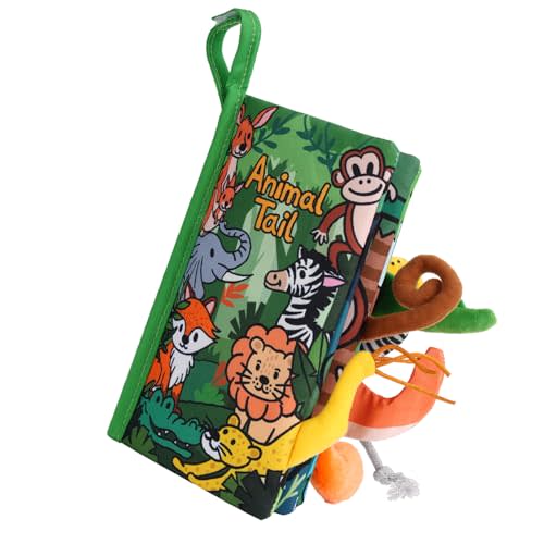 HECCEI Baby Books Toys Crinkle Books for Babies - Soft Cloth Baby Book 0-6 Months Baby Shower Newborn Gifts for Boys Girls 6-12 Months, Infant Car Seat Toys Tummy Time Sensory Book, Jungle Tails
