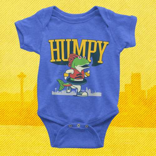 Humpy the Salmon Onesie - baby Seattle Mariners baseball tee Salmon run shirt - Support Seattle Businesses