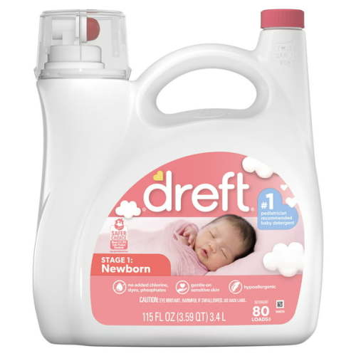 Dreft Stage 1: Newborn Baby Liquid Laundry Detergent, 80 Loads, 115 fl oz