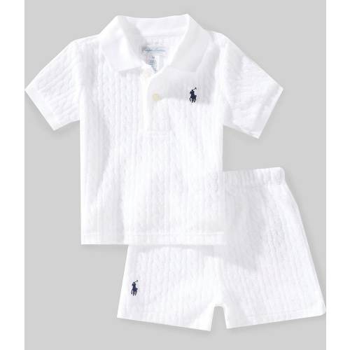 Ralph Lauren Baby Boys Short Sleeve Cable Knit Polo Shirt & Pull-On Shorts Set