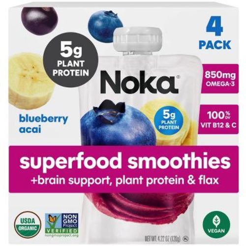NOKA Blueberry Acai Superfood Smoothie + Brain Support Pouches - 16.9oz/4ct