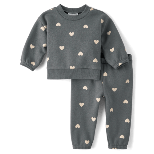 Baby Girls Heart Premium Fleece 2-Piece Playwear Set - Cream