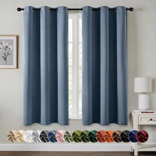 MIULEE Blackout Curtains for Bedroom 2 Panels 40 x 63 Inch Long Stone Blue | Thermal Insulated, Living Room Darkening Grommet Drapes, Noise Reducing, Light Blocking Window Treatments