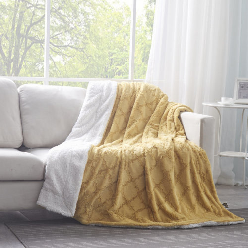 Tache Home Fashion Yellow Sherpa Moroccan Lattice Faux Fur Blanket & Reviews | Wayfair
